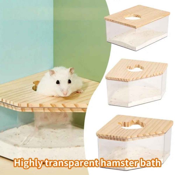 Hamster Sand Bath, Pentagon Hamster Sand Bath Container with Climbing Ladder, Large Acrylic Hamster Dig Box with Wood Cover, Sand Bath for Hamsters Small Animals - Image 7