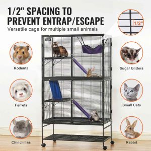 64.6" Rolling Metal Ferret Cage, Large 4-Tier Critter Nation Cage, Small Animal Cage with Ramps & Tray, Easy to Set up for Pet Mice, Hamster, Guinea Pig, Chinchilla, Squirrel, Hedgehogs, Bunny