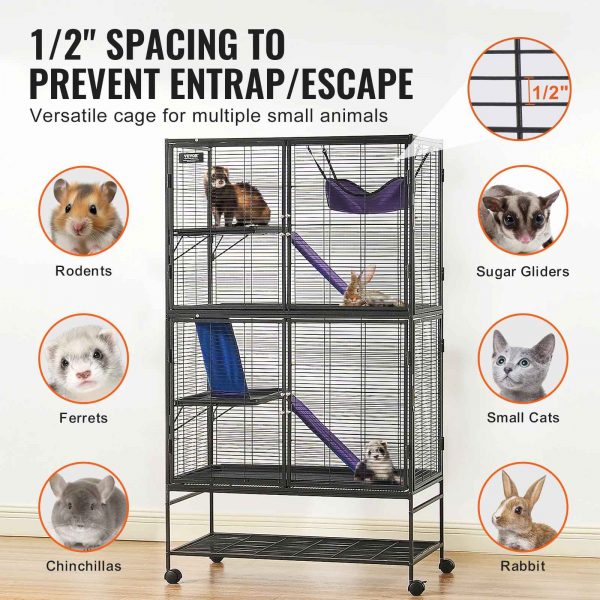 64.6" Rolling Metal Ferret Cage, Large 4-Tier Critter Nation Cage, Small Animal Cage with Ramps & Tray, Easy to Set up for Pet Mice, Hamster, Guinea Pig, Chinchilla, Squirrel, Hedgehogs, Bunny