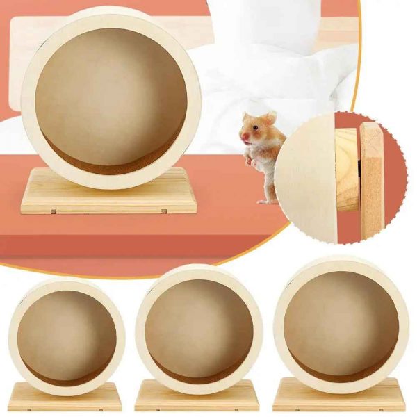 Hamster Running Wheel Golden Bear Mute Wooden Belt Bracket With Cork Pad Roller Sports Golden Bear Landscaping Pet Supplies - Image 2