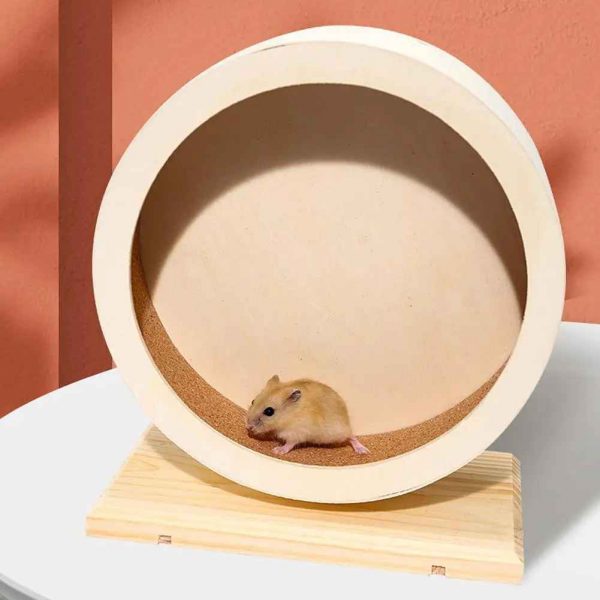 Hamster Running Wheel Golden Bear Mute Wooden Belt Bracket With Cork Pad Roller Sports Golden Bear Landscaping Pet Supplies - Image 5