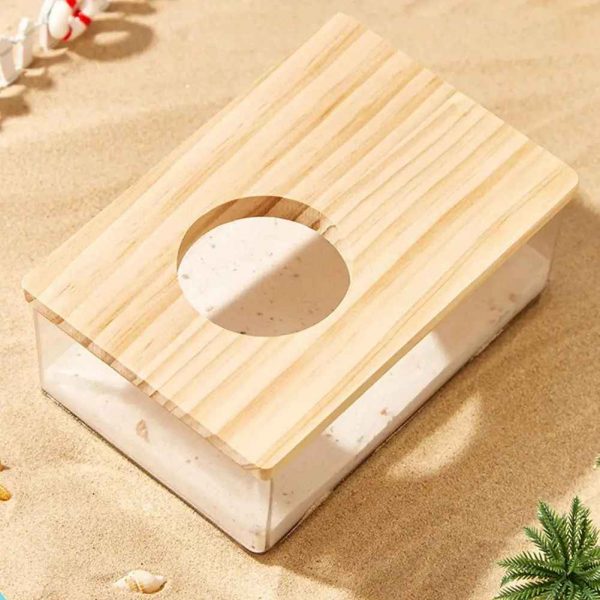 Hamster Sand Bath, Pentagon Hamster Sand Bath Container with Climbing Ladder, Large Acrylic Hamster Dig Box with Wood Cover, Sand Bath for Hamsters Small Animals - Image 4