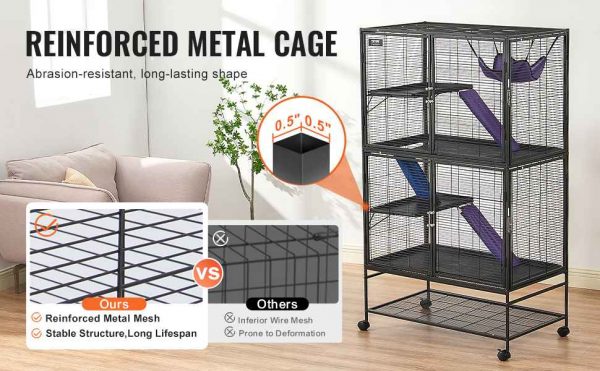 64.6" Rolling Metal Ferret Cage, Large 4-Tier Critter Nation Cage, Small Animal Cage with Ramps & Tray, Easy to Set up for Pet Mice, Hamster, Guinea Pig, Chinchilla, Squirrel, Hedgehogs, Bunny - Image 3