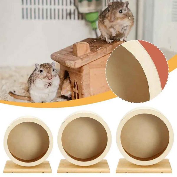 Hamster Running Wheel Golden Bear Mute Wooden Belt Bracket With Cork Pad Roller Sports Golden Bear Landscaping Pet Supplies - Image 4