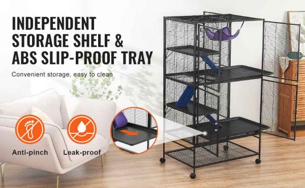 64.6" Rolling Metal Ferret Cage, Large 4-Tier Critter Nation Cage, Small Animal Cage with Ramps & Tray, Easy to Set up for Pet Mice, Hamster, Guinea Pig, Chinchilla, Squirrel, Hedgehogs, Bunny - Image 4
