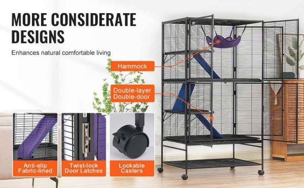 64.6" Rolling Metal Ferret Cage, Large 4-Tier Critter Nation Cage, Small Animal Cage with Ramps & Tray, Easy to Set up for Pet Mice, Hamster, Guinea Pig, Chinchilla, Squirrel, Hedgehogs, Bunny - Image 5